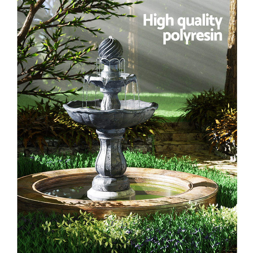 3 Tier Solar Powered Water Fountain - Charcoal/Black