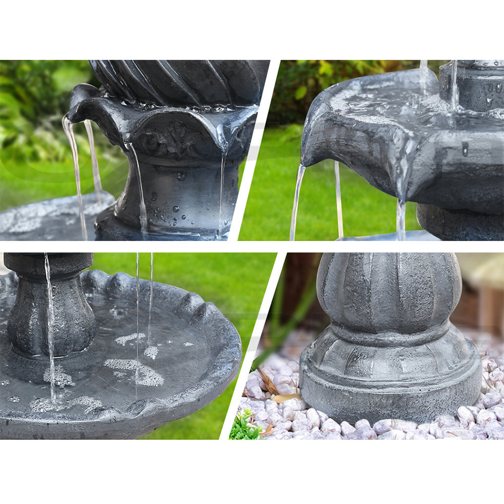 3 Tier Solar Powered Water Fountain - Charcoal/Black