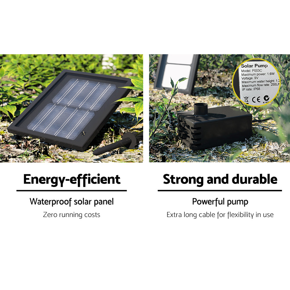 3 Tier Solar Powered Water Fountain - Charcoal/Black