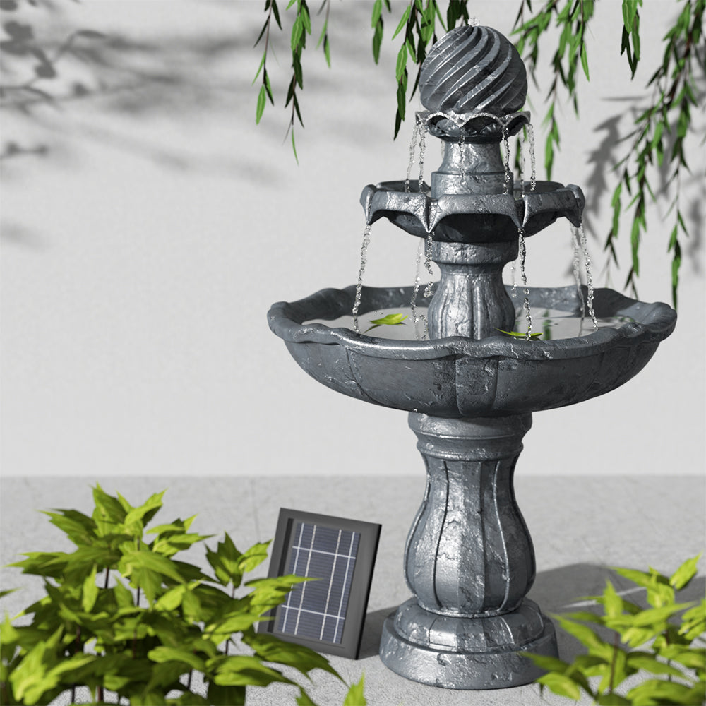 3 Tier Solar Powered Water Fountain - Charcoal/Black