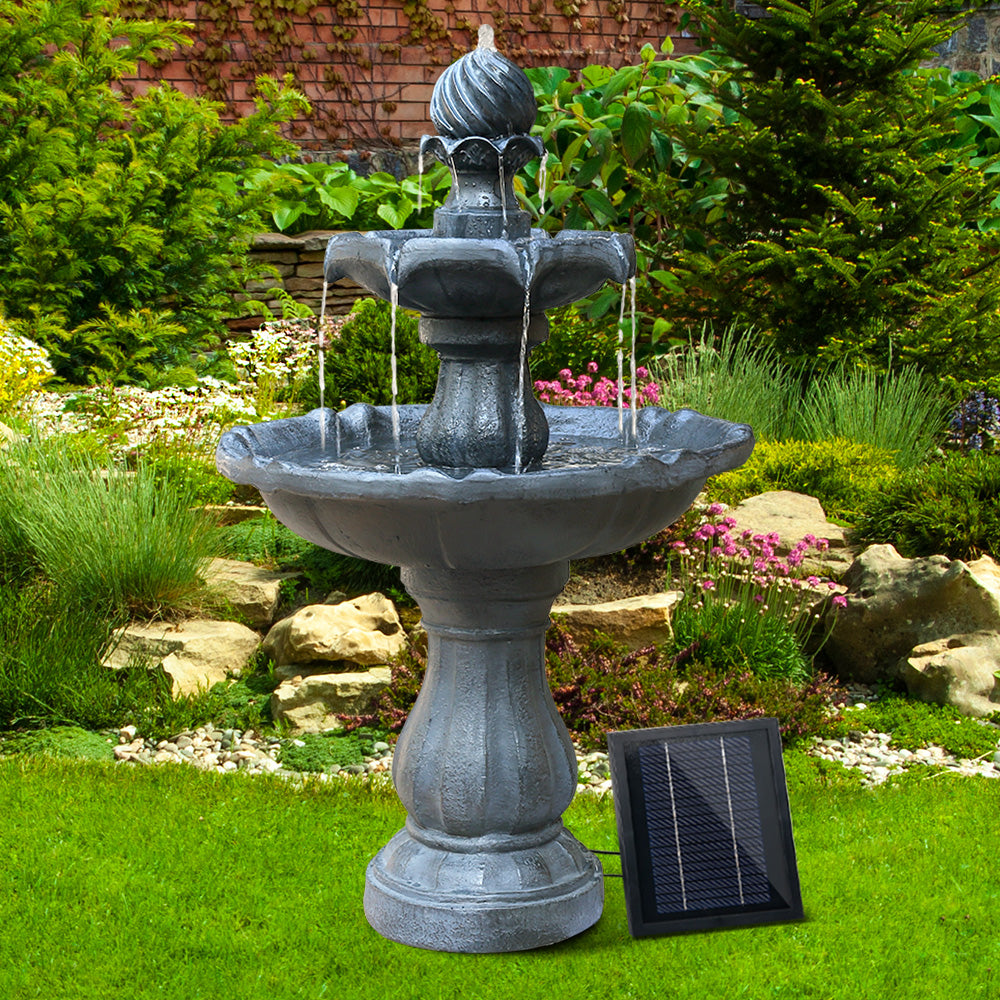 3 Tier Solar Powered Water Fountain - Charcoal/Black