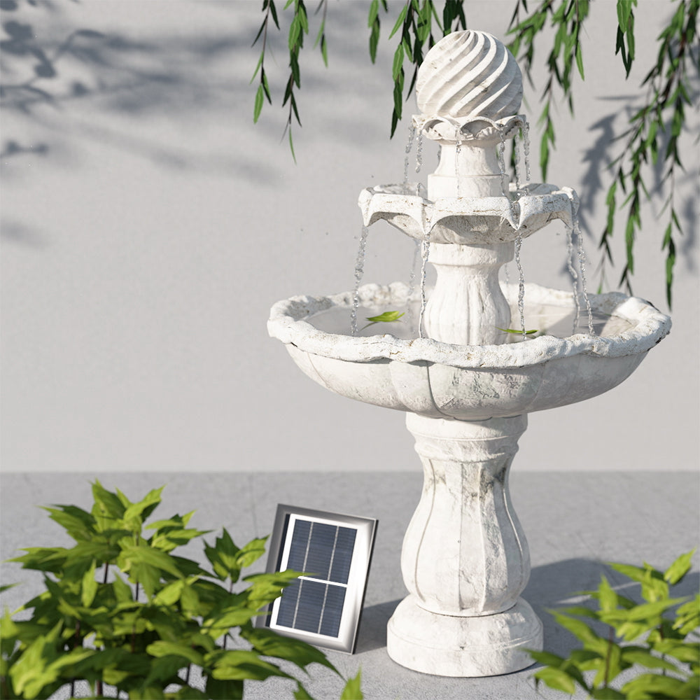 3 Tier Solar Powered Water Fountain - Ivory