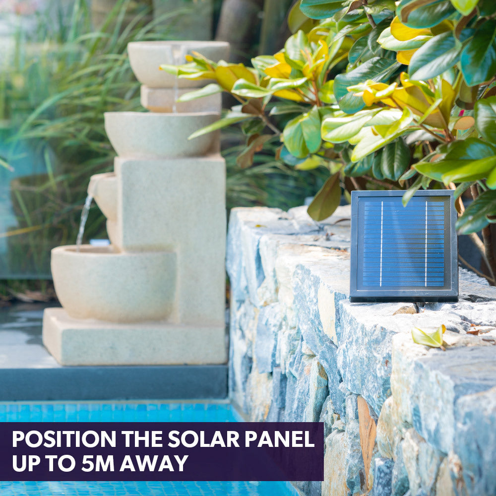 4 Tier Solar Powered Water Fountain with Light - Sand