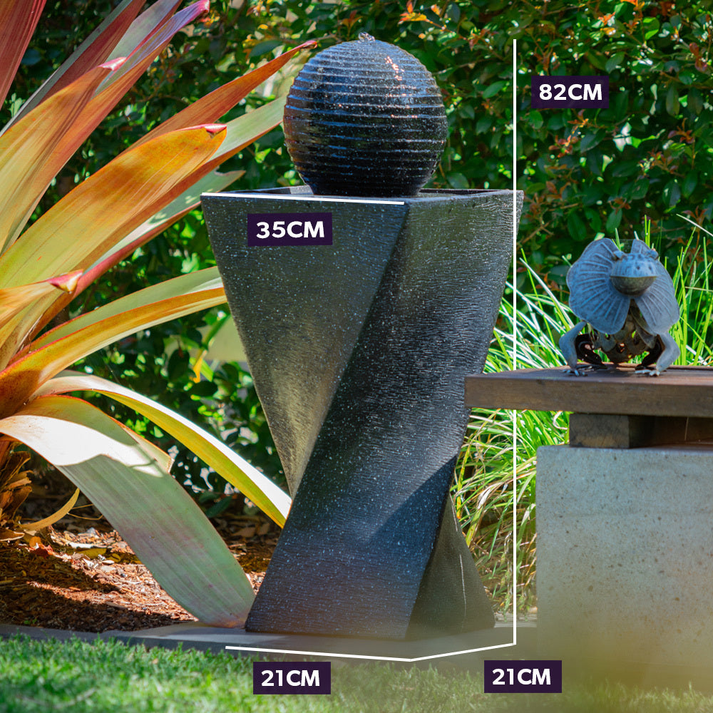 Black twist solar water feature with LED