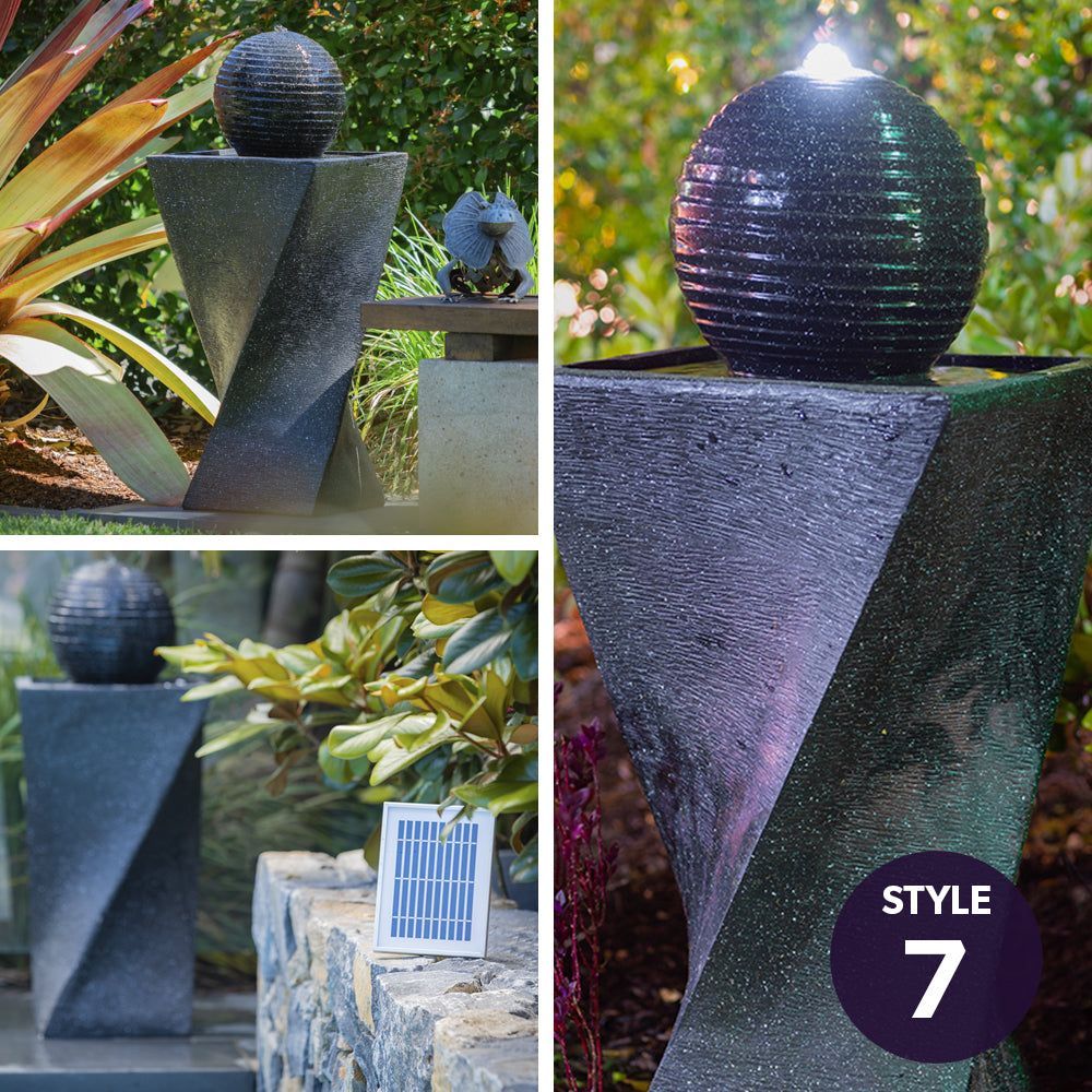 Black twist solar water feature with LED