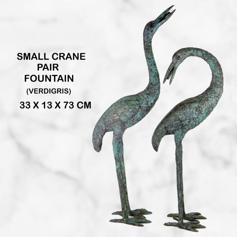 Small Pair of Bronze Cranes Water Feature - Verdigris finish