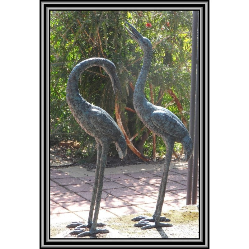 Small Pair of Bronze Cranes Water Feature - Verdigris finish