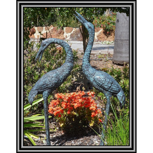 Small Pair of Bronze Cranes Water Feature - Verdigris finish