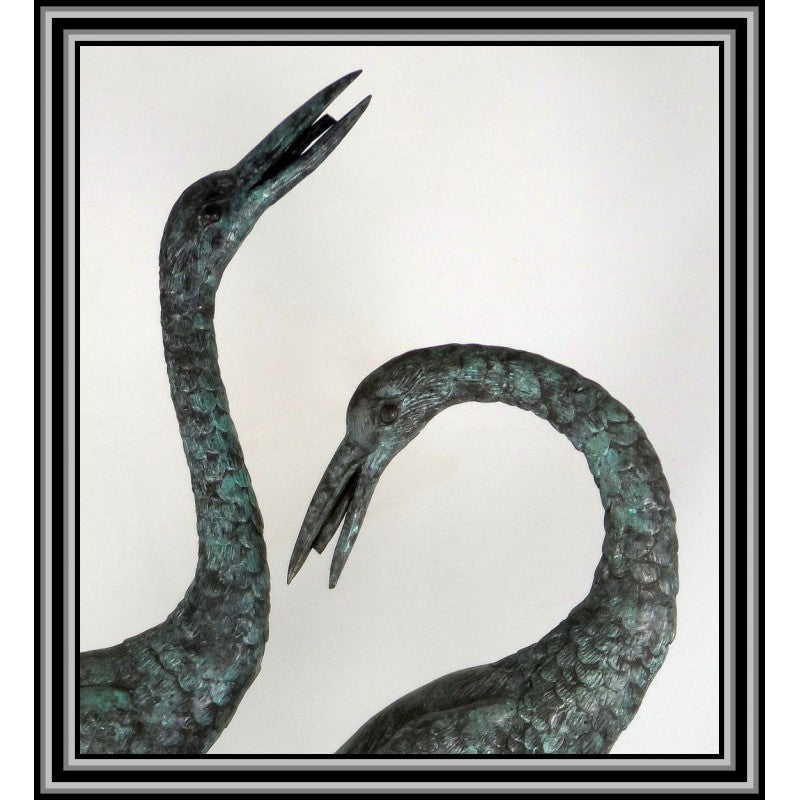 Small Pair of Bronze Cranes Water Feature - Verdigris finish