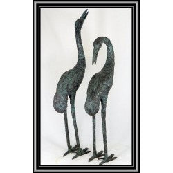 Small Pair of Bronze Cranes Water Feature - Verdigris finish