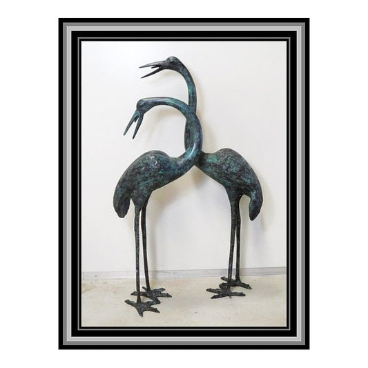 Medium Pair of Bronze Cranes Water Feature - Verdigris finish