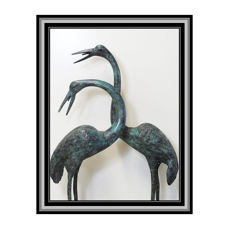 Medium Pair of Bronze Cranes Water Feature - Verdigris finish