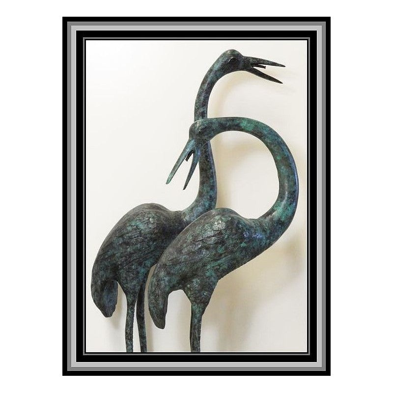 Medium Pair of Bronze Cranes Water Feature - Verdigris finish