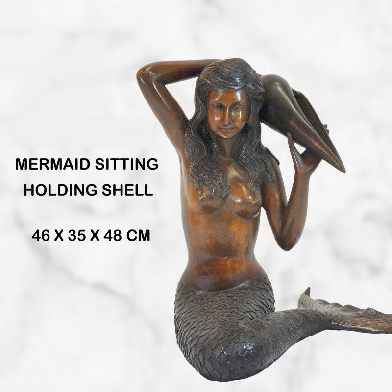 Small Bronze Mermaid with Shell Water Feature - Two Tone Brown finish